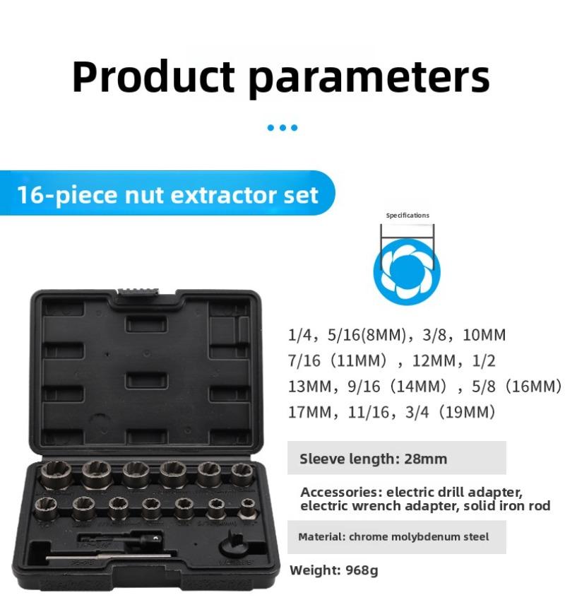 32Pcs Broken Bolt Extractor Set Damaged Screw Nut Remover Kit for Stripped Broken Screws Nuts Bolts Removal