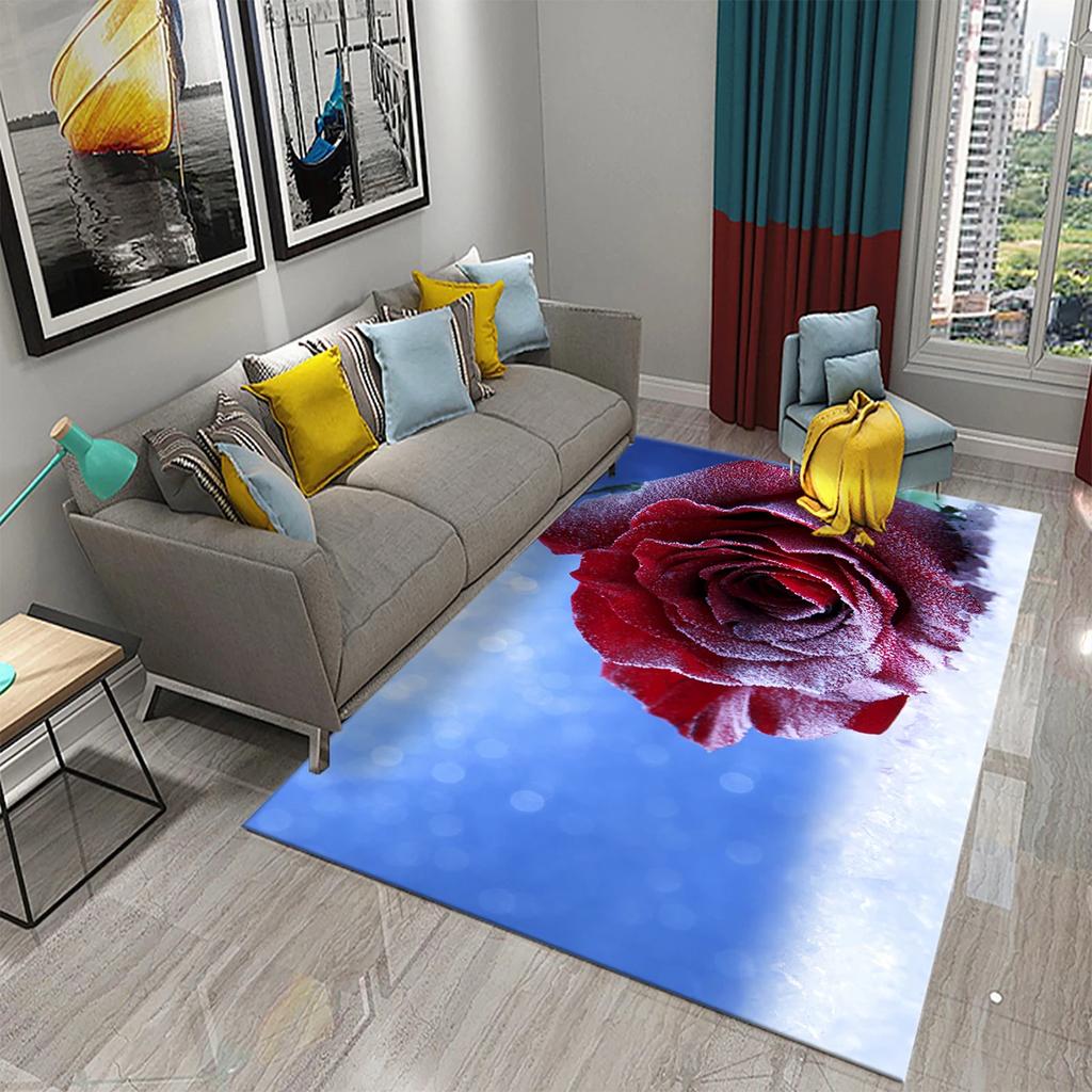 Rote Rosen Teppiche für Wohnzimmer Romantischer Blumenteppich Weiche Bodenmatte Blumenteppiche für Schlafzimmer Valentinstag Dekorative Bereichsmatten