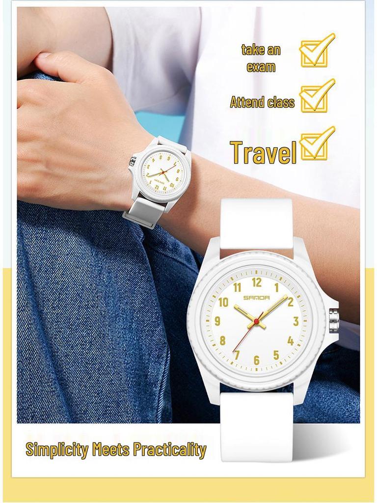 Sanda Unisex Waterproof Quartz Watch for Students - Simple, Versatile Design for School and Exams
