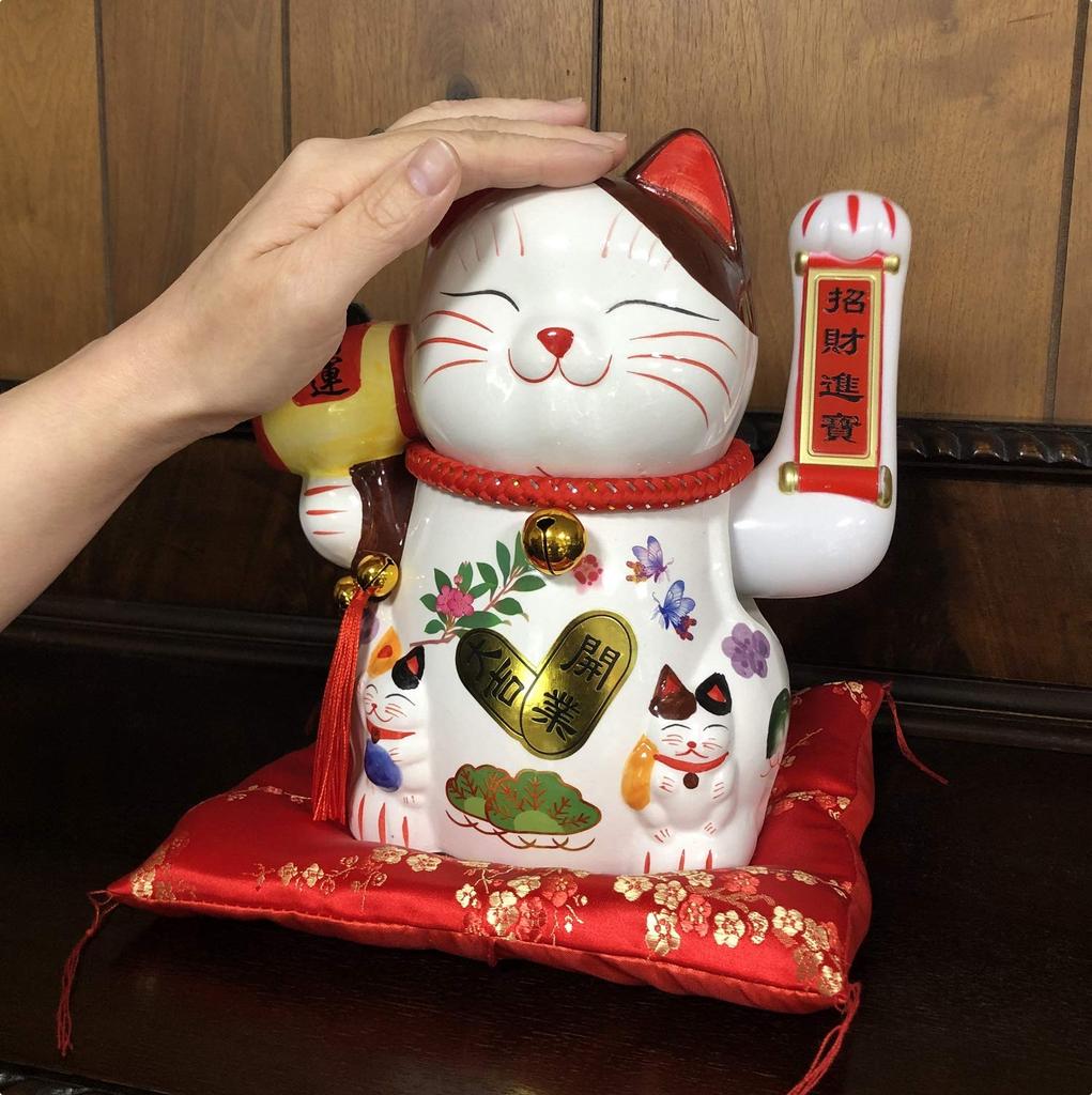 YRO Electric Maneki-neko Cushion with Moving Hands, Battery Operated, Good Luck, Prosperity, Opening Gift, Fortune and Wealth (Money Luck)