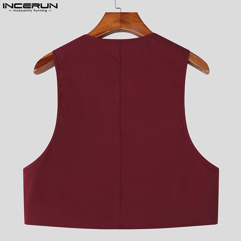 INCERUN Men Sleeveless Casual Loose Cargo Crop Tank Tops Waistcoat