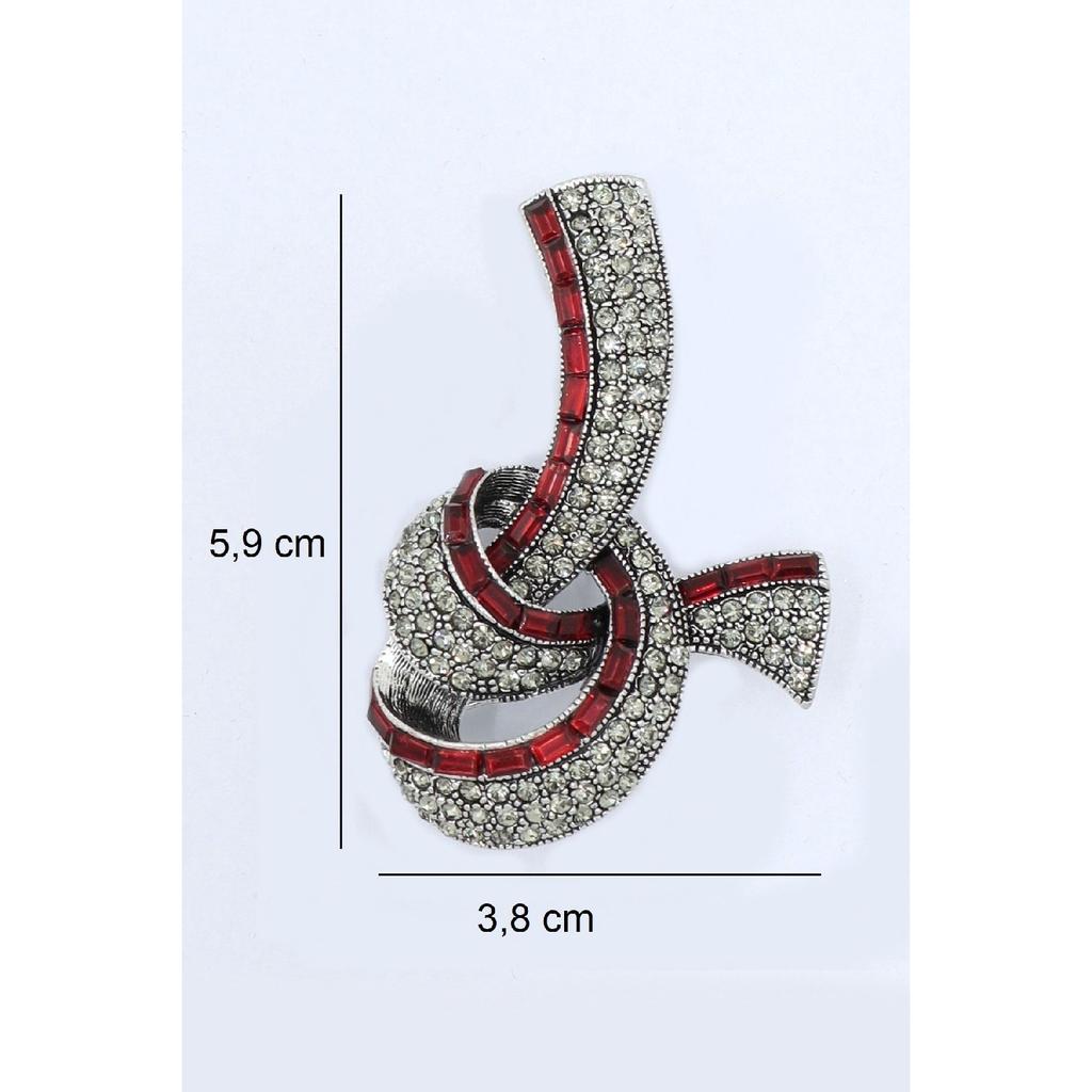 Red Stone Zircon Silver Color Brooch