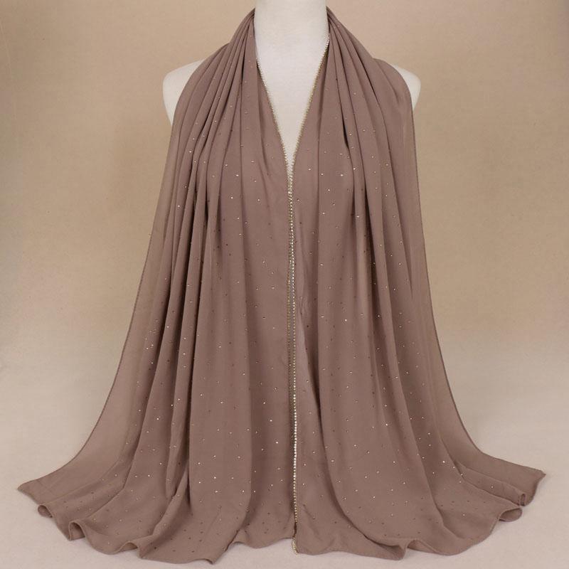 Plain Pearl Bubble Chiffon Gold Diamond Glitter Instant Hijab Shawl Lady Wraps and Scarves Headband Arab Maxi Muslim Sjaal