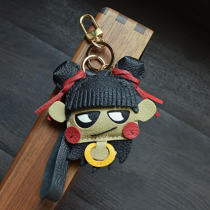 

Оригинальный дизайн Нэчжа Ручная работа Натуральная кожа Держатель для ключей автомобиля Цепочка, Уникальный брелок в виде мифического героя Аксессуар для мужчин и женщин чёрный