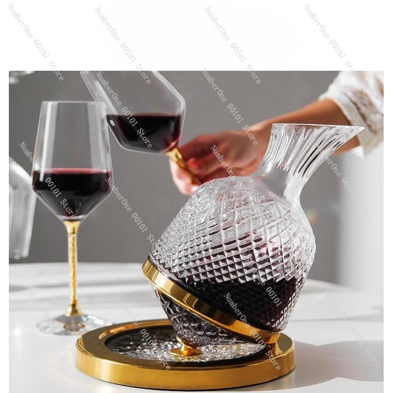 High-End Crystal Wine Decanter Set with Untoppleable Rotating Base,Smooth Aeration  Enhanced Release,Paired with Matching