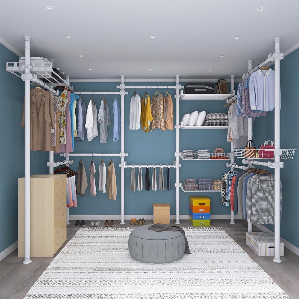 Telescopic Floor-Standing Clothes Rack Pole, 38mm Diameter, No-Drill, with Track for Home Use, Drying, Bedroom, Balcony, and Curtain Hanging