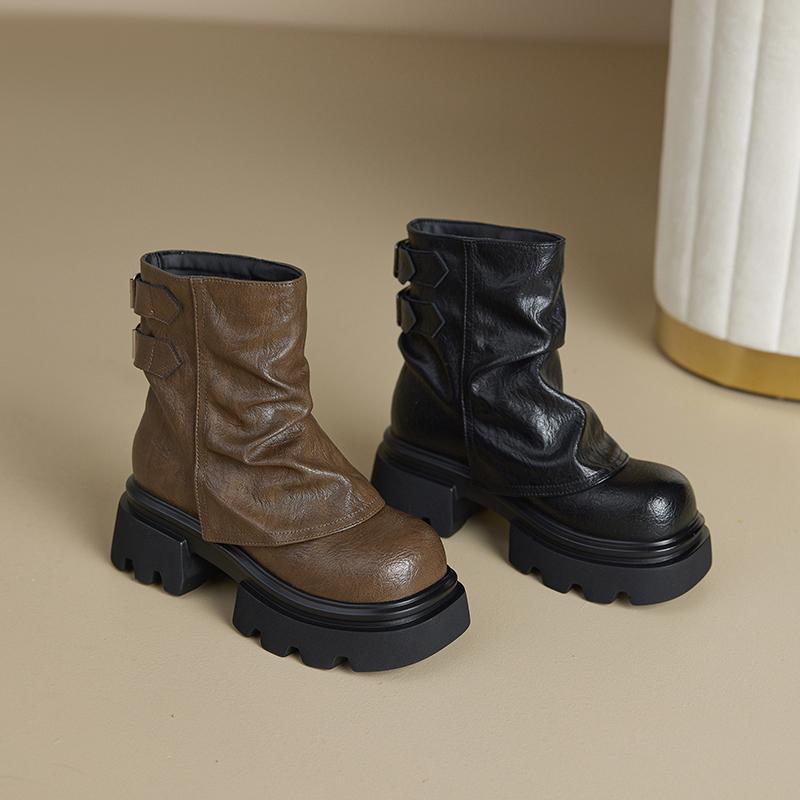 Fashion 2025 New Women's Trouser Boots Thick-soled Square-toe Women Ankle Boots Large-Size Vintage Fashion Motorcycle Boots Female