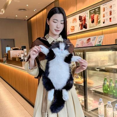 Long-haired Fluffy Cat Doll Backpack Super Realistic Ragdoll Cat Cute Women's Backpacks Cartoon Handmade Plush Cat Backpack