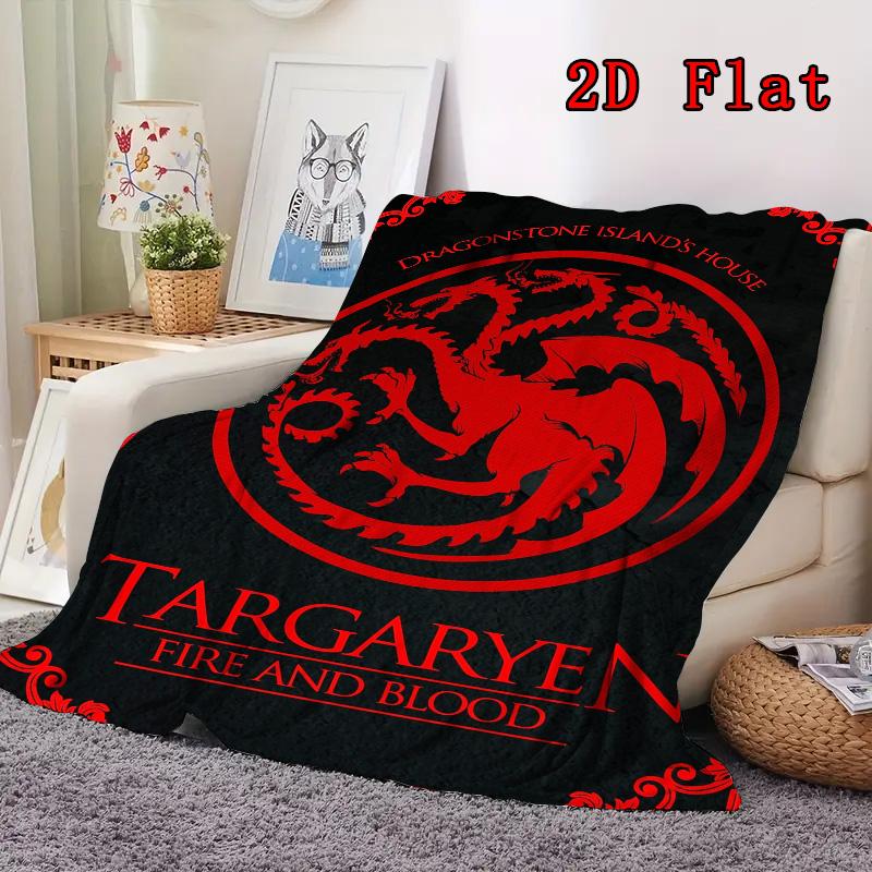House Targaryen Dragon Print 2D Flat Pattern Flannel Blanket High Quality All Seasons Warmth and Comfort Perfect for Christmas Gifts.P260914511