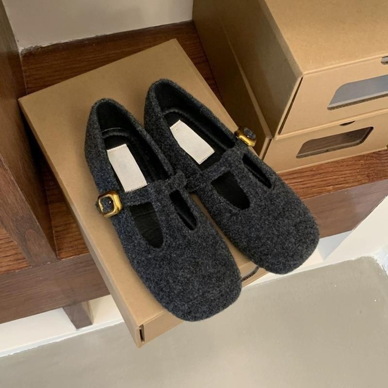 Flat Bottom Shallow Mouth Single Shoes Mary Jane Mao Mao Shoes Autumn Gray Doudou Shoes