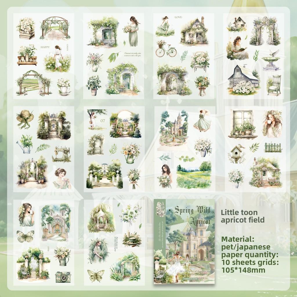 10sheets Vintage PET Stickers Washi Paper Stickers DIY Scrapbooking Collage Decor Junk Journal Aesthetics Sticker