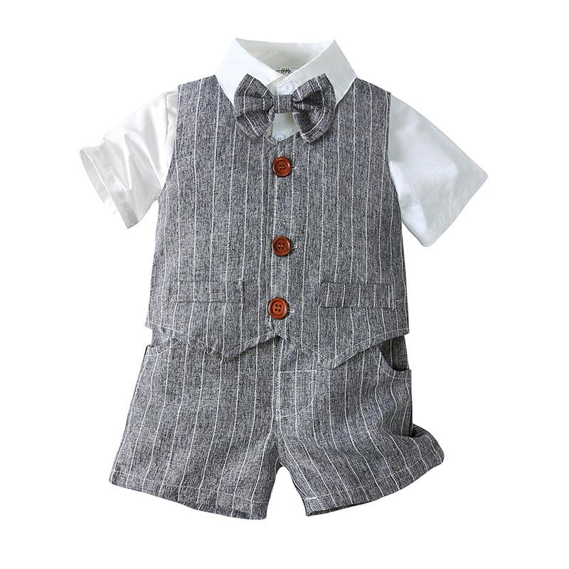 Boys' Summer 2026 Korean Style Striped Vest & Short-Sleeve Shirt with Casual Shorts 3-Piece Set