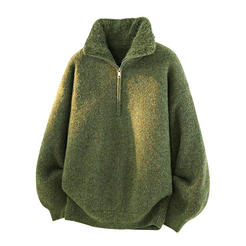 Men s Trendy Half-Zip High Neck Plush Knit Sweater - Autumn/Winter Thickened Pullover L