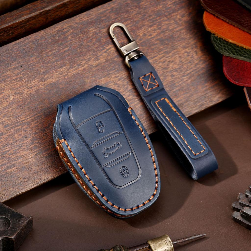 The New Crazy Horse Key Bag Is Suitable for Peugeot Key Case, Dongfeng Citroen Pure Handmade Car Key Bag.