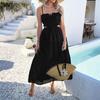 Women's Fashionable Casual Solid Color Bohemian Vacation High Waisted Patchwork Suspender Dress