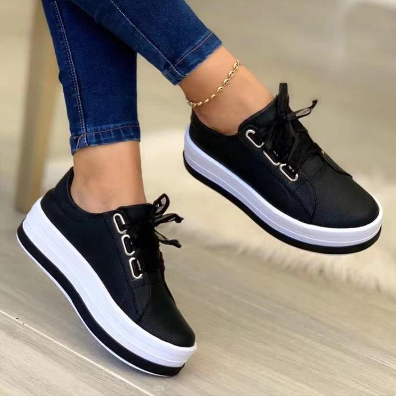 Fashion Plus Size 43 New Women Casual Sneakers Ladies Fashion Ribbon Casual Vulcanized Shoes Lace Up Thick Sole Sneakers Female Shoes