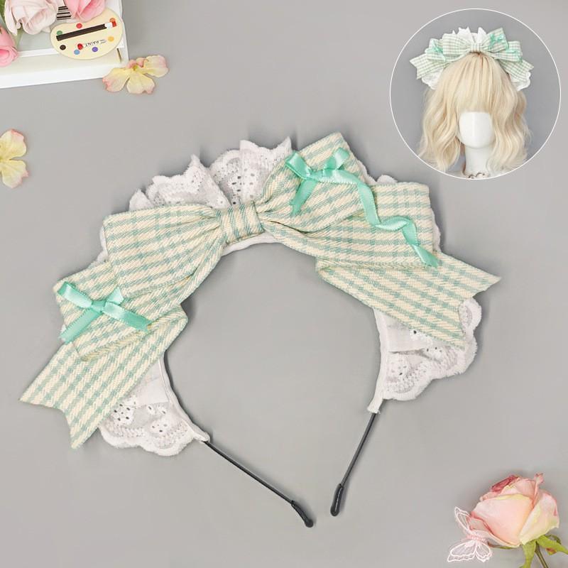 Handmade Lolita Maid Headband With Houndstooth Cosplay Anime Convention Womens Hair Accessory