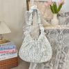 Floral Pleated Shoulder Strap Lace Bow Literary Rose Handbag Commuter Underarm Bag Messenger Bag