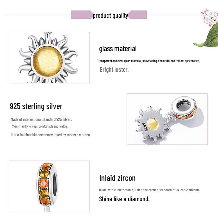 Everlove Minimalist Sun & Stars Sterling Silver Bracelet with Gold Glass and Zircon Charms - SCC2210