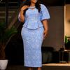 Grote Maat Dames Nep Tweedelig Jacquard Ruches Bodycon Feestjurk
