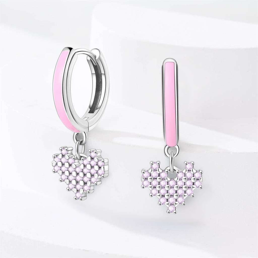 New 925 Silver Pink Heart Shape Women Earrings Brilliant Wedding Engagement Star Earrings Jewelry Gift