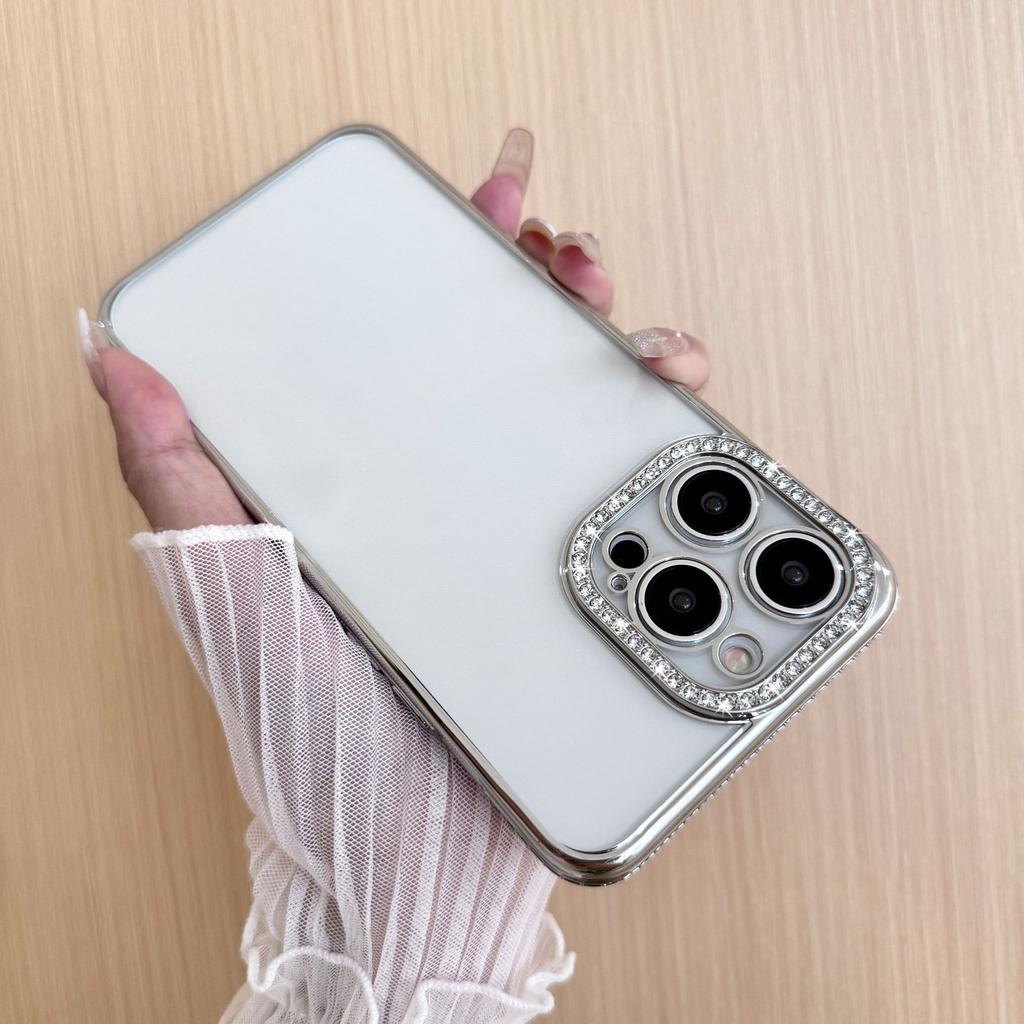 Applicable To IPhone16Pro Angel Eye Single-row Drill Mobile Case Apple 13 Rhinestone Electroplating Transparent Soft Case