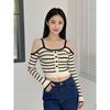 One-shoulder Striped Long-sleeved Knitted Sweater, A New High-end Off-the-shoulder Top for Women In Autumn and Winter