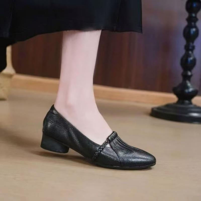 

Осенние ретро туфли-лодочки с острым носком и неглубоким вырезом, женские, на низком каблуке, супермягкие, на толстом каблуке, темпераментные, универсальные, маленькие кожаные туфли 40 чёрный