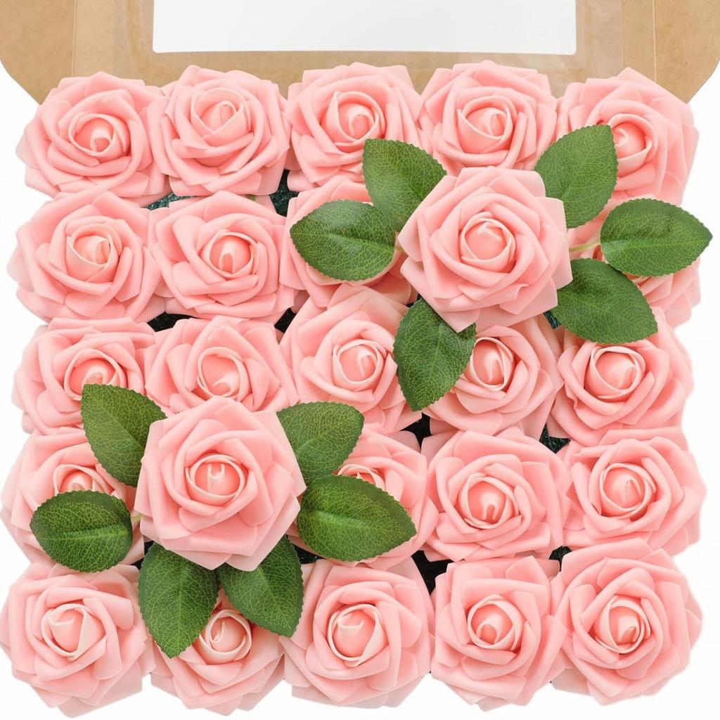 Pu European Gift Box With 8Cm Simulated Foam Roses And 50 Leaves In A Box, Home Floral Decoration