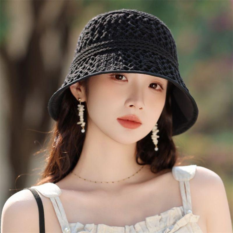 Pălărie de pescar tricotată coreeană cu goluri pentru femei, pentru vară, subțire și respirabilă, pălărie de soare