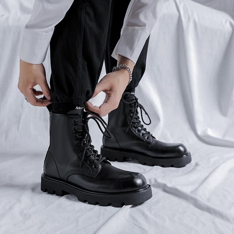 

мужские модные ботинки на платформе черные из натуральной кожи туфли для вечеринки банкета платье высокие мотоботы весна осень ботильоны мужские 270 чёрный