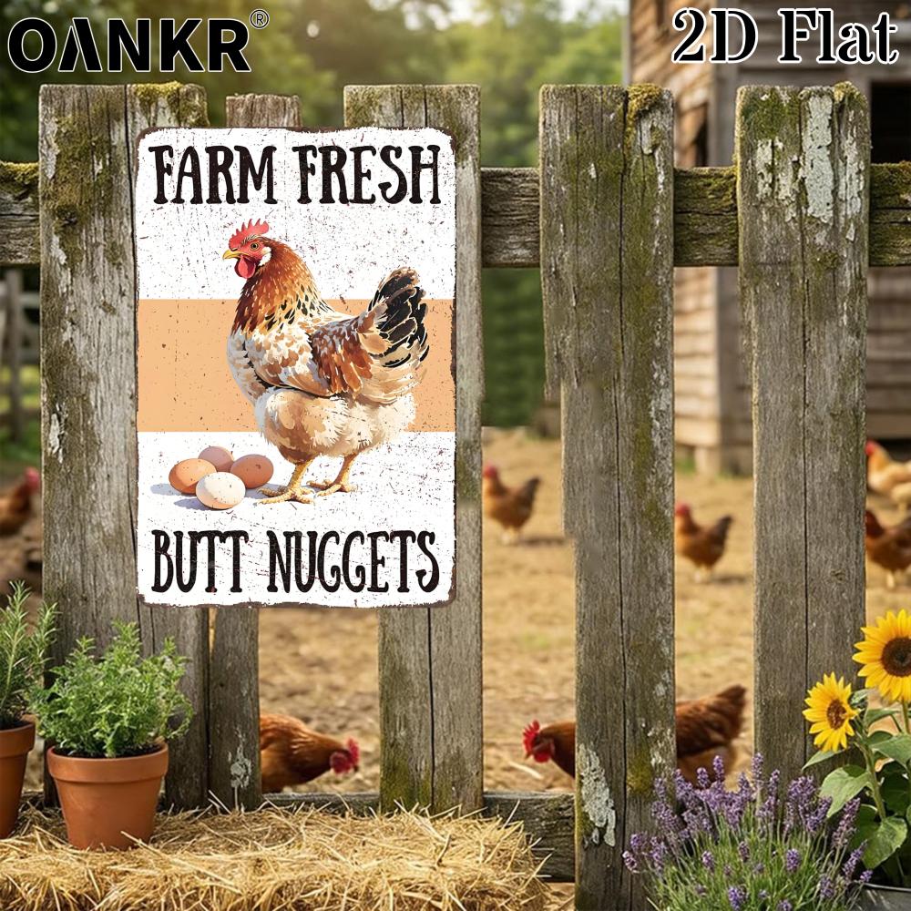 Funny Chicken Outdoor Poster Metal Tin Sign Farm Fresh Butt Nuggets Chicken Metal Signs for Garden Farm Home Wall Decor Plaques 20x30cm(7.8x11.8inch)