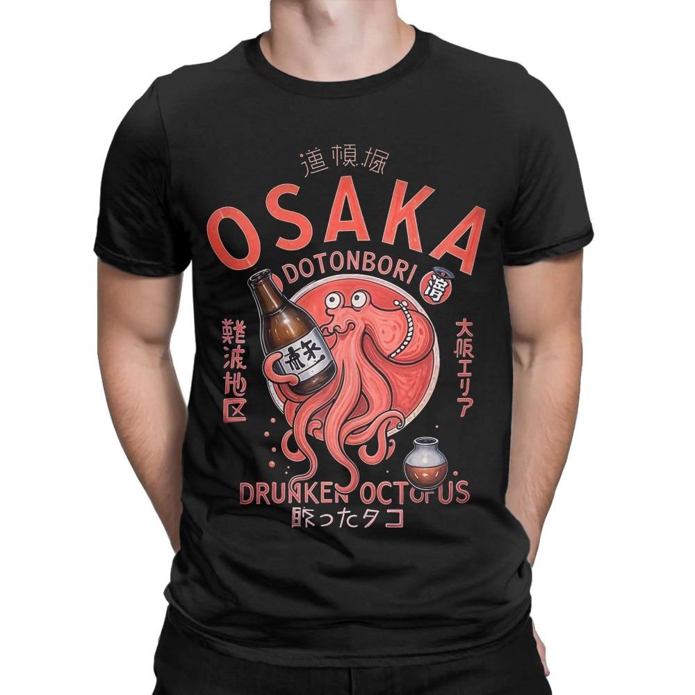 Osaka Dotonbori Berusad Bläckfisk T-shirt Män 100% Bomull Rolig T-shirt O-ringad Kortärmad Toppar Presentidé