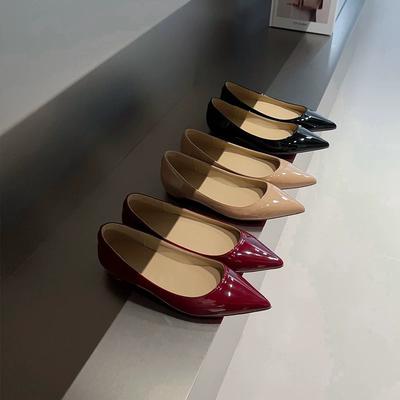 [Star Same Style | Mute Series] Inner Increase 2CM Patent Leather Single Shoes Nude High Heels Burgundy Soft Leather Commuting