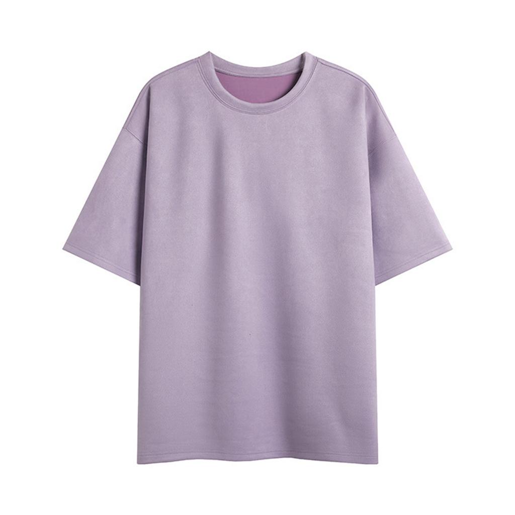 Men's Summer Trend Solid Color Suede Loose Round Neck Pullover Short-sleeved T-shirt