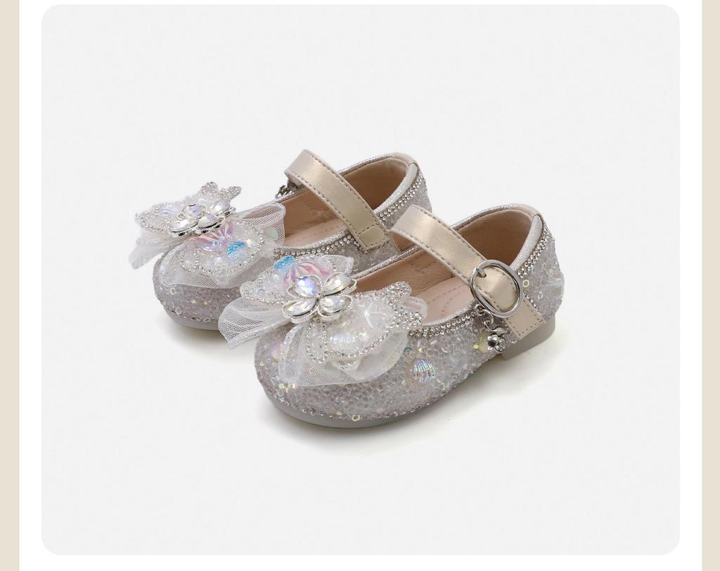 Spring 2026 Korean Style Baby Crystal Bowknot Soft Sole Flats