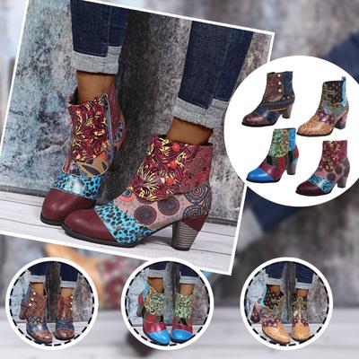 Boots Womens Shoes Splicing Print Short Boots Winter And Autumn Boots