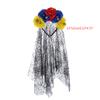 Gothic Flower Hairband with Veil for Women-orange Red Purple