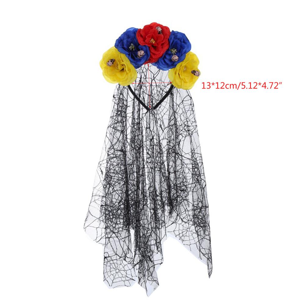 Gothic Flower Hairband with Veil for Women-orange Red Purple