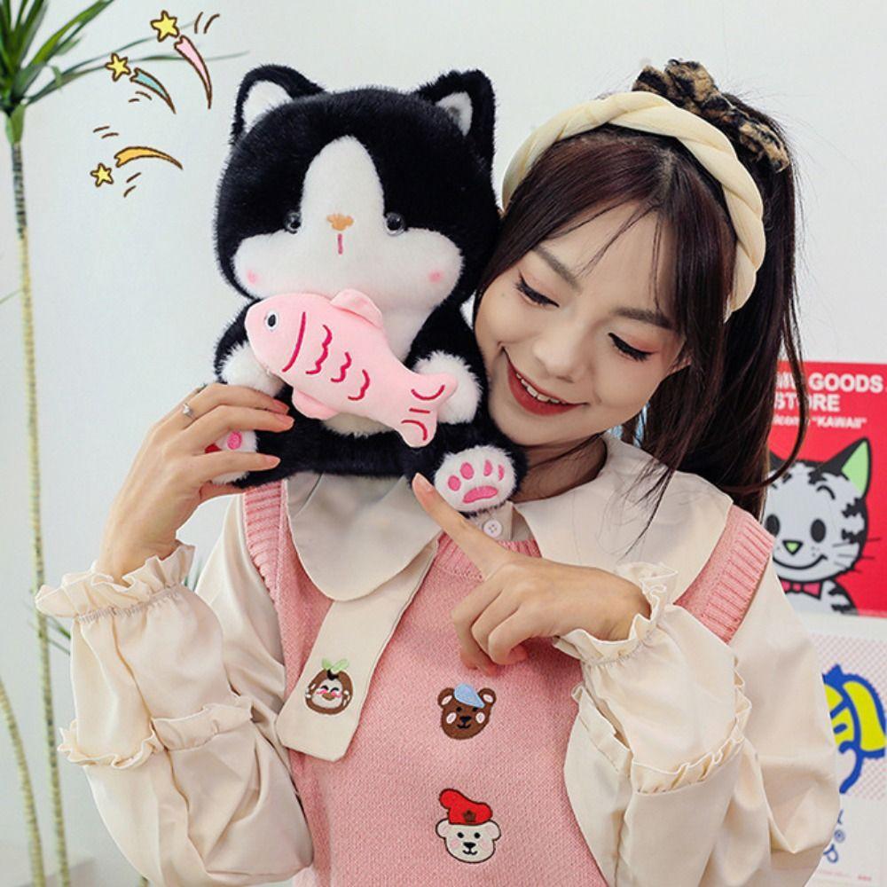 Stuffed Doll Cat Plush Toy Sitting Position Black Gray Kitty Dolls  Kids Birthday Christmas