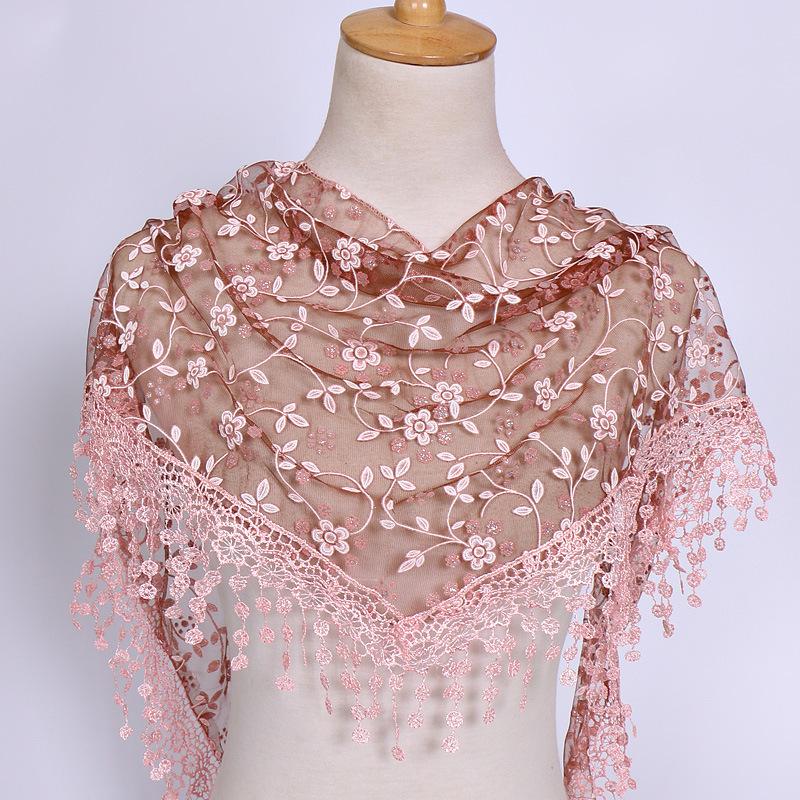 Women Lace Scarf for Tassel Triangle Scarf Sheer Floral Scarves Shawl