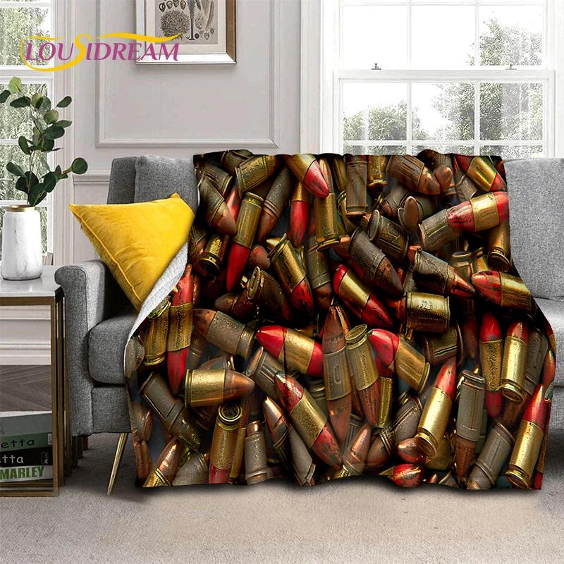2025 Nieuwe Retro Pistool Amunitie Kogel Patroon AK M4 Zachte Flanellen Dekens, Plaid voor Picknick Bedden Bank Slaapkamer