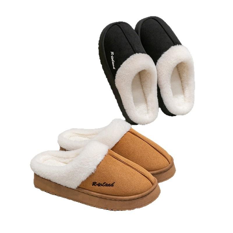 Cotton Slippers Women's Autumn and Winter Indoor Home Non-slip and Velvet Warm Thick Bottom Couple's Outer Wear Plush Cotton Mop