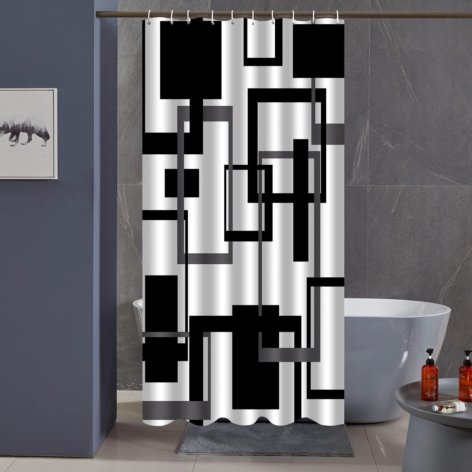 

Elegant Geometric Print Shower Curtain , White, And Gray Polyester Fabric, Machine Washable For Bathroom Decor W60H190(CM)-1 Pcs