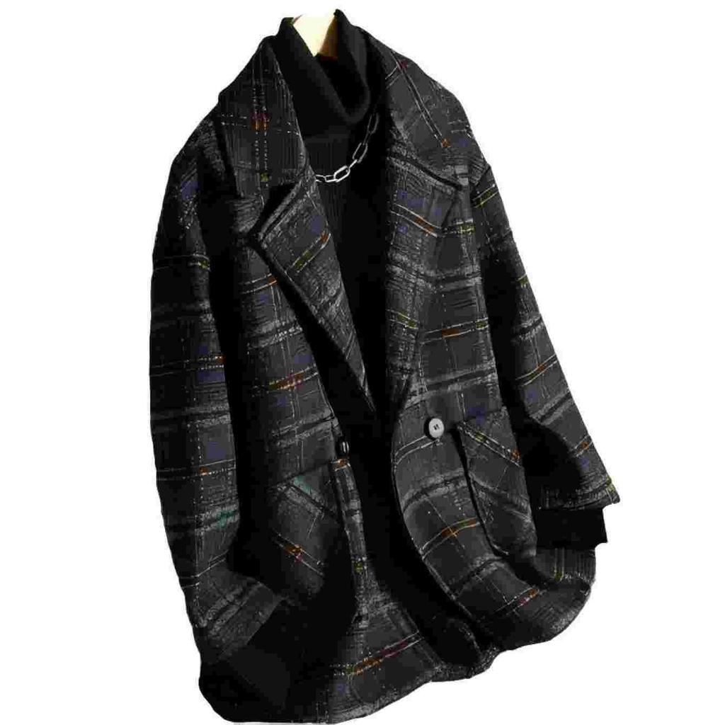 2025 Women's Mid-Length Plaid Wool Coat - Retro Loose Fit for Autumn/Winter