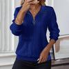 Women's Fashion Long Sleeve Solid Color Casual Collared Zipper Long Sleeve Pocket Sweatshirt