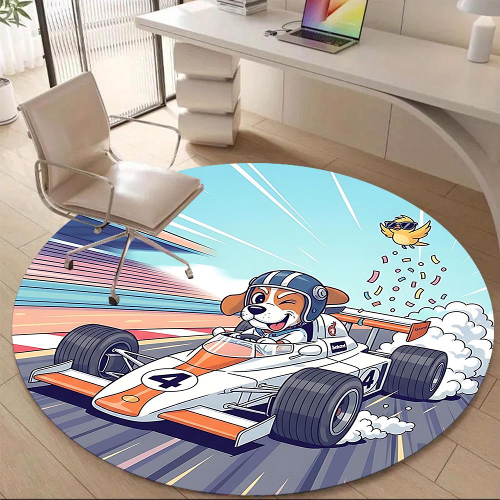 1pc Racing Pup Office Round Area Rug, Mat Suitable ForOffice, Under Office Chairs Bedroom Living Room Home Decor, Room Deco