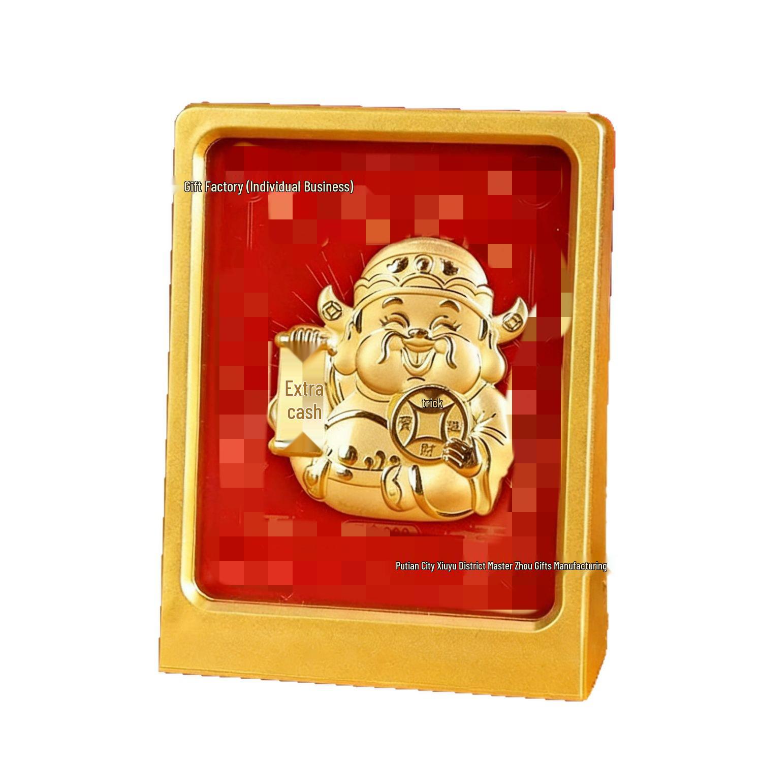 Golden 999 Pure Gold Horse Year Ornament Photo Frame - Tabletop Decoration for Wealth and Blessings #16 Wealth Tree Gift Box