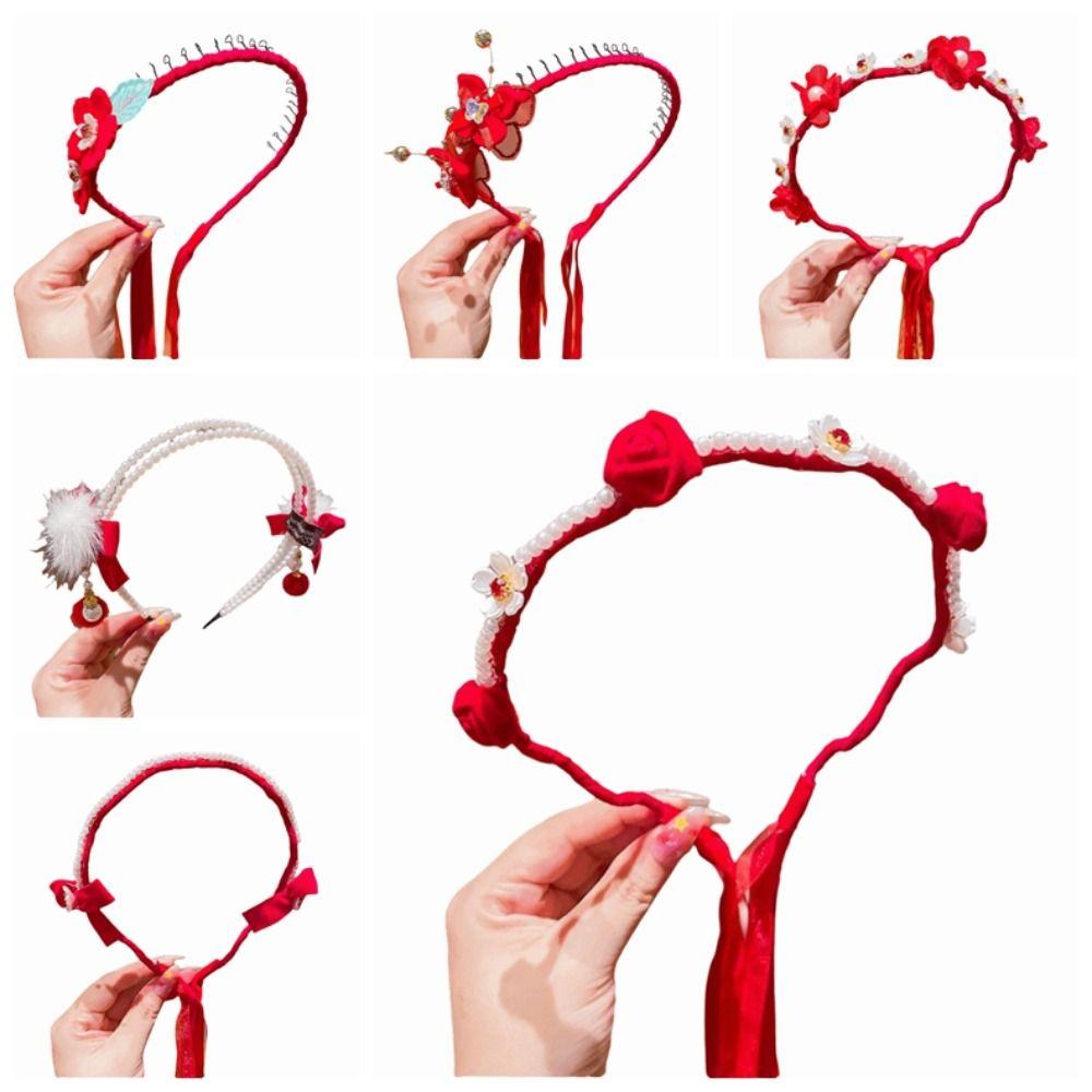 Red Ancient Headwear Tassel New Year Hair Hoop Elegant Chinese Style Headband  Home