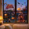Waterproof PVC Glass Layout Supplies Halloween Static Window Clings, Spooky Haunted House Decals with Pumpkin Outdoor Balcony Scene Setting Props Bat